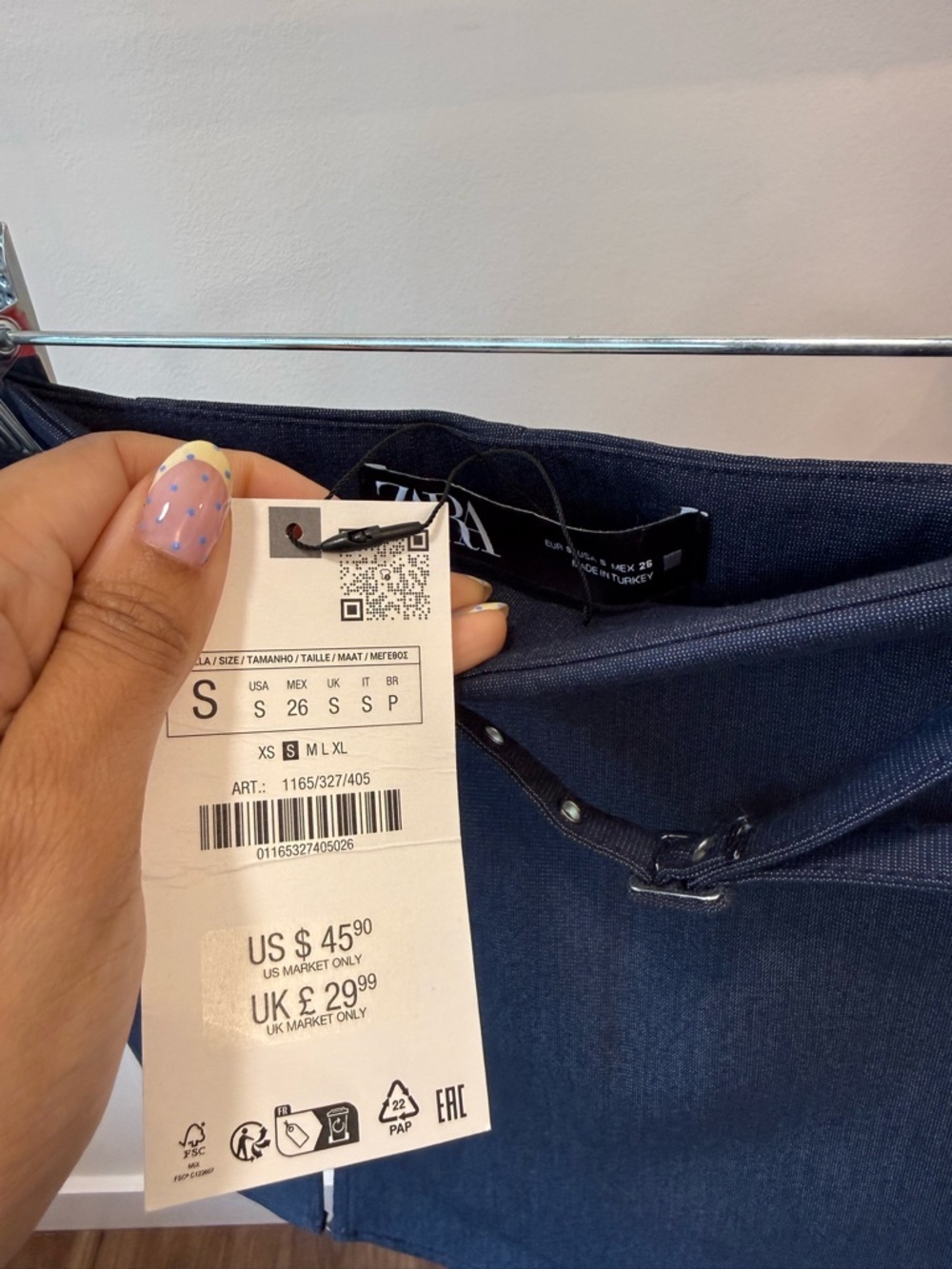NWT Zara Women’s Belted Slit Front Mini Skort in Dark Indigo Blue Size Small - Picture 7 of 7